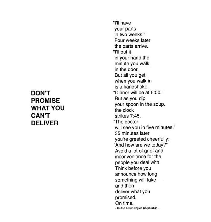 Don't Promise What You Can't Deliver, Management Poem
