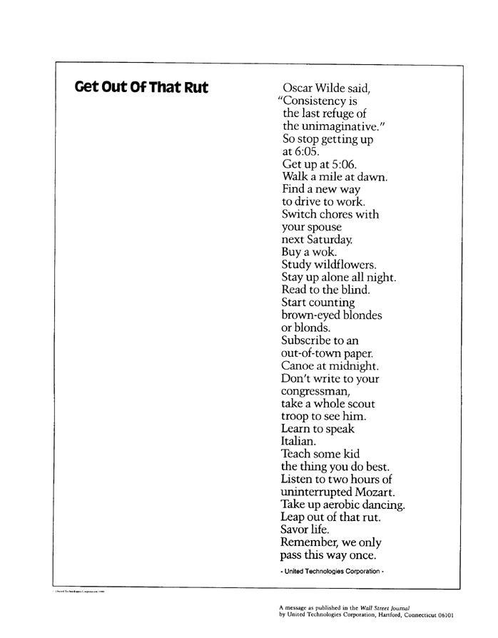 Get Out Of That Rut, Management Poem