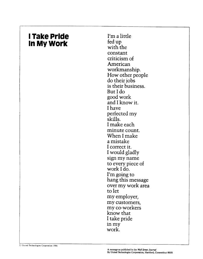 I Take Pride In My Work, Management Poem