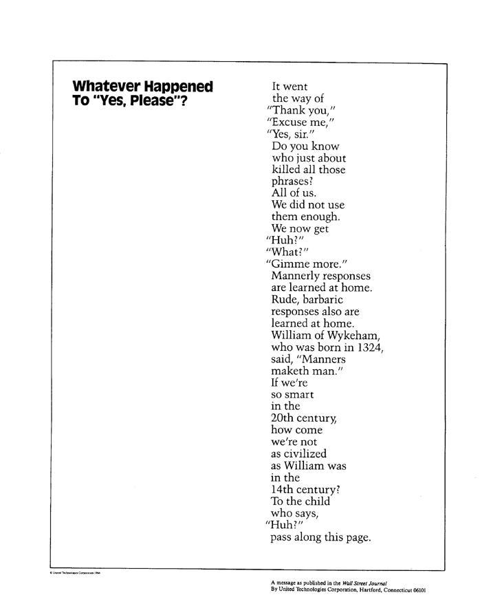Whatever Happened To 'Yes, Please'?, Management Poem